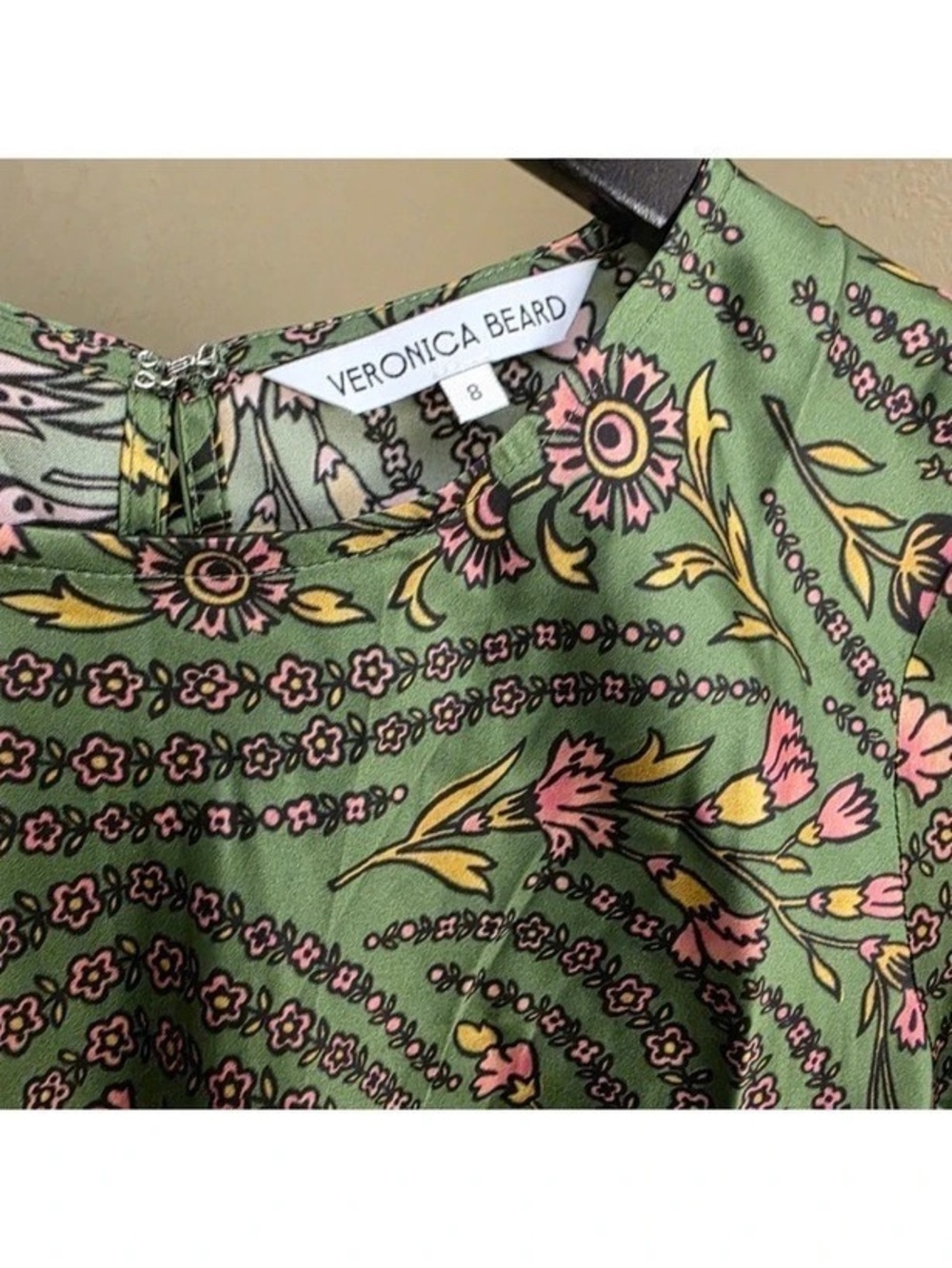 NWOT Veronica Beard Gemma Silk-Blend Satin Maxi Dress Green & Pink Medium - Picture 10 of 11